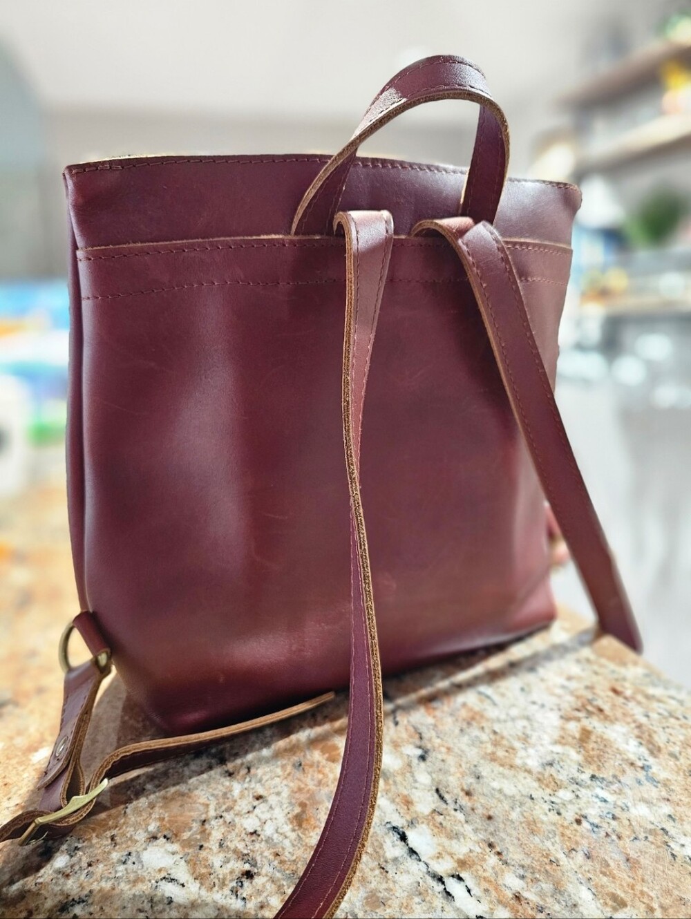 Portland Leather Goods Large Tote Backpack in Chestnut with two "Littles" - Picture 6 of 6